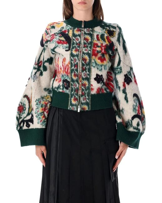 Sacai Black Floral Jacquard Cardigan