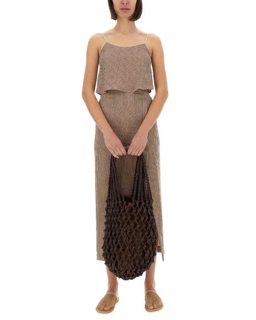 Alysi Brown Micro Stripe Top With Laces