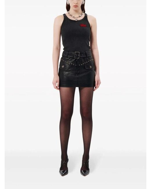 Alessandra Rich Black Logo Ribbed Cotton Tank Top