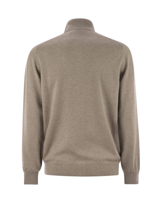 Brunello Cucinelli Brown High-Necked Cashmere Cardigan With Zip for men