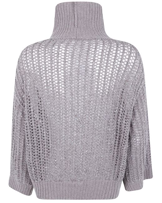 D.exterior Gray Crystals Short Sleeves Turtle Neck Sweater
