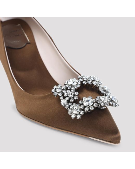 Roger Vivier Brown Cacao Flower Strass 65 Viscose Pumps