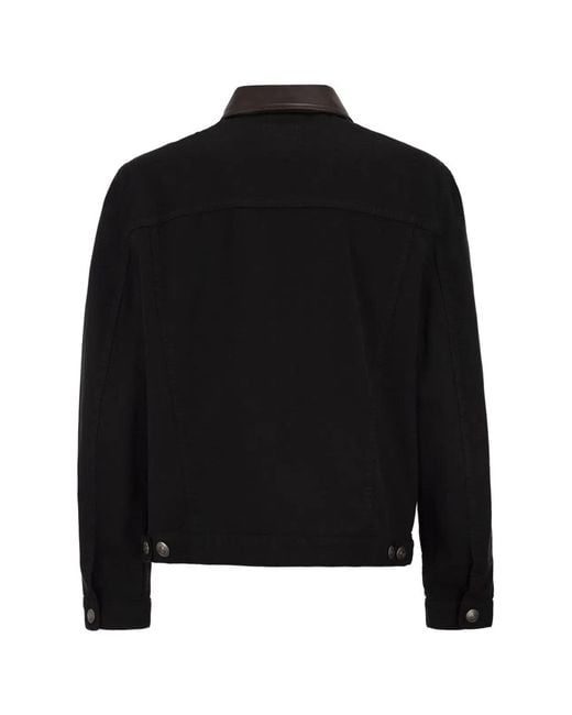Brunello Cucinelli Black Lightweight Garment-Dyed Cotton Denim Jacket With Leather Collar for men