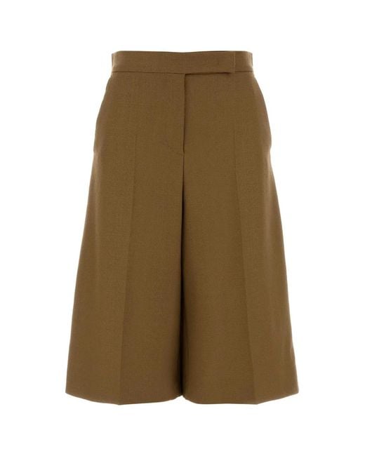 Max Mara Green Biscuit Wool Superbo Bermuda Shorts