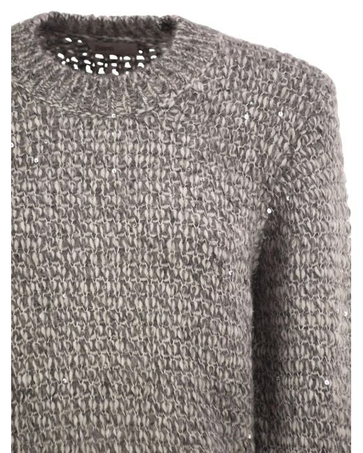 Herno Gray Alpaca-Blend Jumper With Sequins