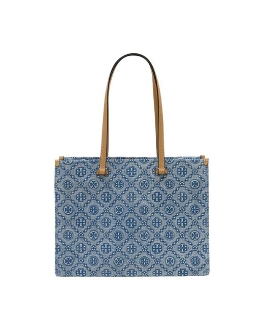 Tory Burch Blue T Monogram Shopper Bag