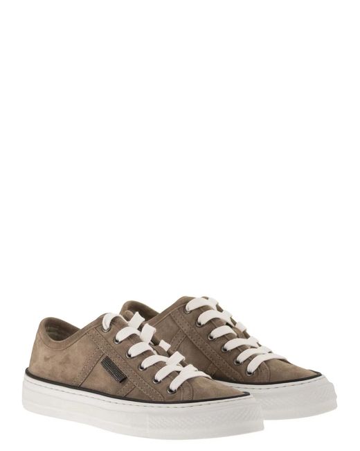 Brunello Cucinelli Brown Suede Trainers With Shiny Tab