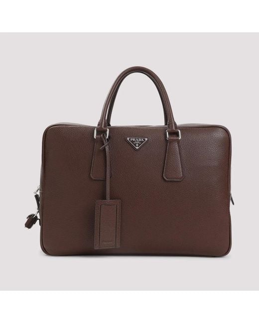 Prada Brown Grained Leather Tote Bag for men