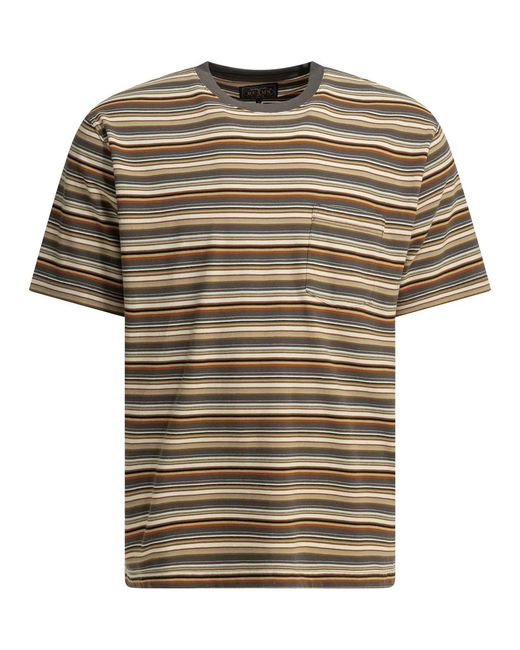 Beams Plus Brown Cotton Striped Crew-Neck T-Shirt for men