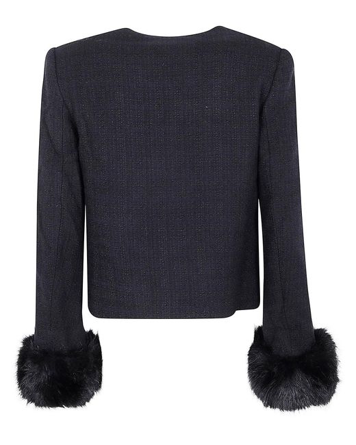 Self-Portrait Blue Boucle Fur Cuff Jacket