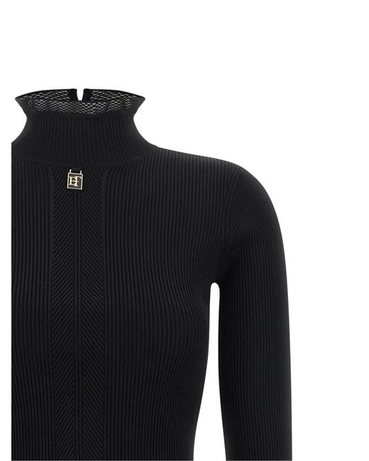 Elisabetta Franchi Black Ribbed Knit Dress