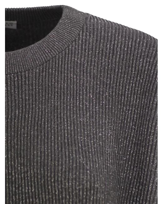 Brunello Cucinelli Gray Cotton And Viscose Rib Sweater