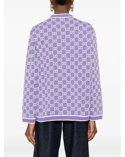 Gucci Purple Embroidered Cotton Cardigan