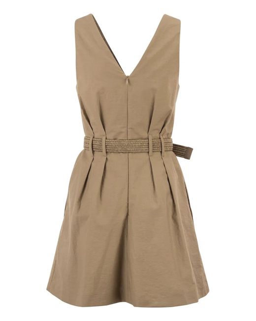 Brunello Cucinelli Natural Sleeveless Dress With Braided Belt