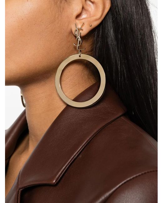 Saint Laurent White Cassandre Drop Earrings