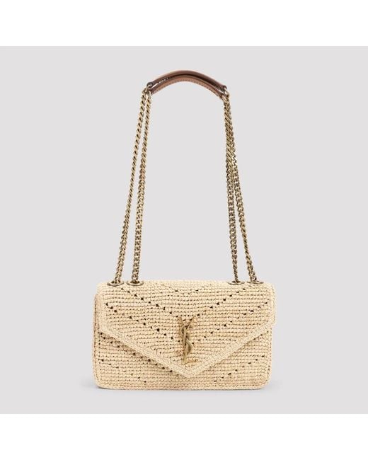 Saint Laurent Metallic Raffia Small Loulou Shoulder Bag