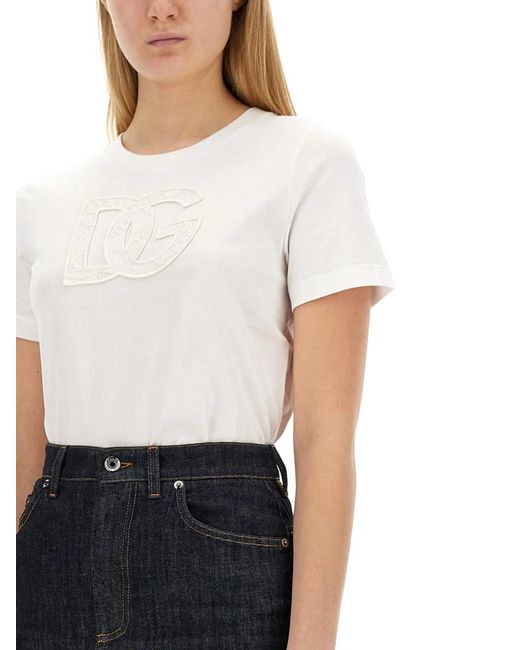 Dolce & Gabbana White Dolce & Gabbana T-Shirt With Logo Patch