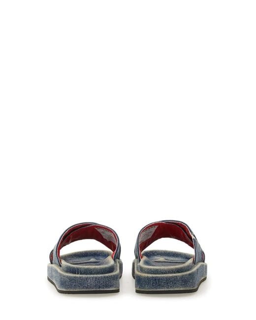 DIESEL Blue Denim Slides With Criss Cross Straps