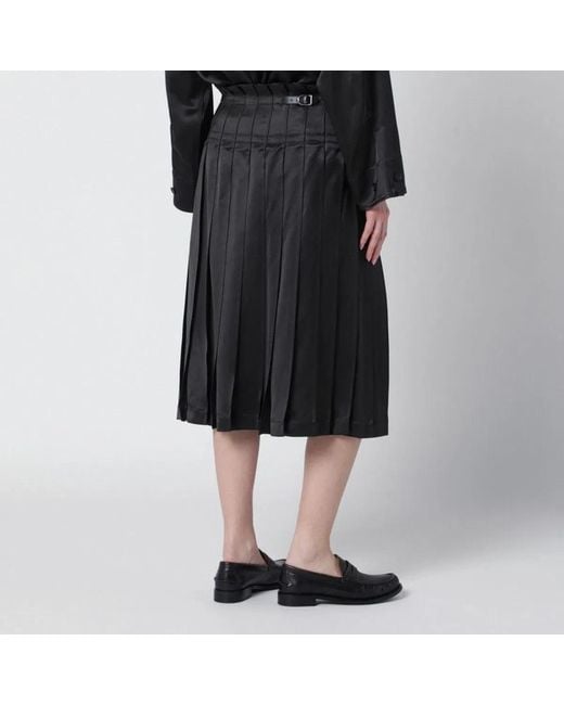 DURAZZI MILANO Black Dark Glossy Viscose Pleated Skirt