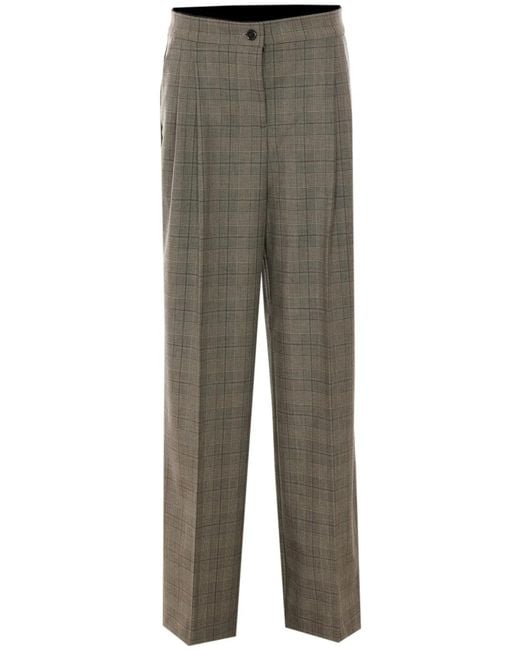 Pinko Gray Straight-Leg Tailored Pants With Classic Plaid Design