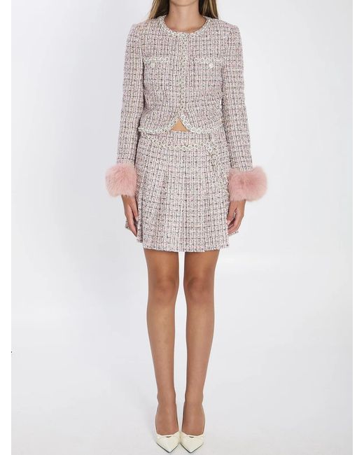 Self-Portrait Gray Boucle Fur Cuff Jacket