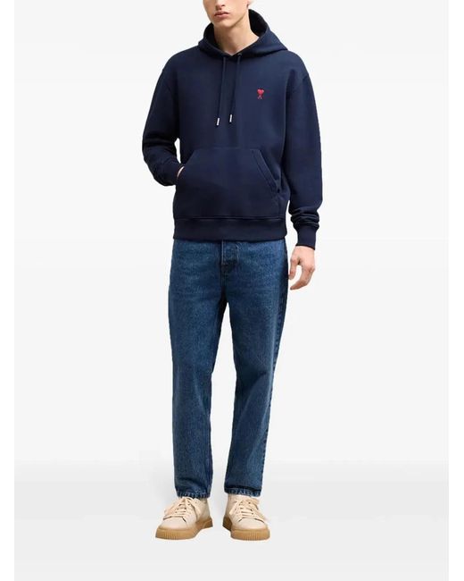 AMI Blue Ami De Cœur Cotton Hoodie for men