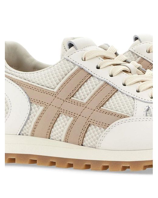 Hogan White Ivory Sneakers With Textured Tongue And Rubber Sole