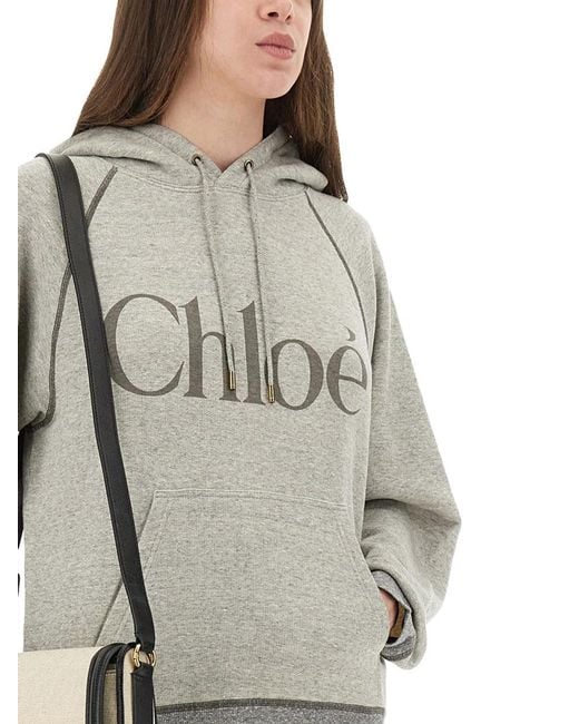 Chloé Gray Oversized Logo Hoodie