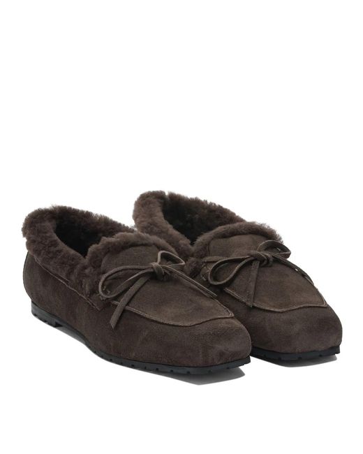 Aeyde Brown Moka Suede Shearling Loafers