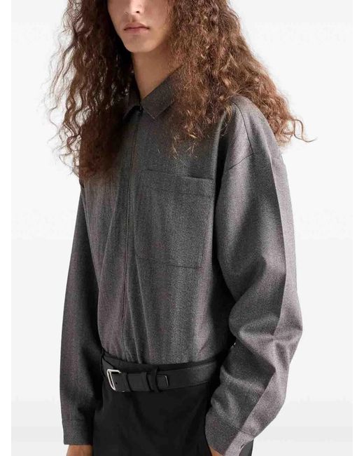 Prada Gray Wool Shirt Jacket for men
