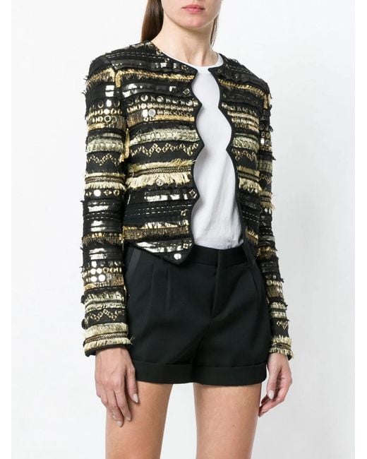 Saint Laurent Black Acetate Viscose Embroidered Jacket Outerwear