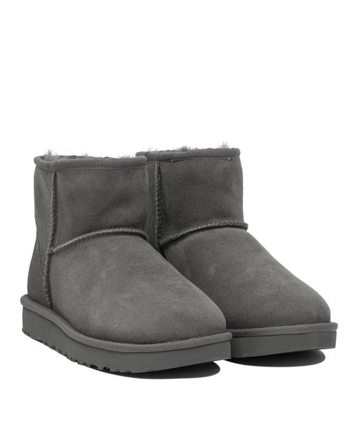 Ugg Gray Classic Mini Ii Suede Boots With Shearling Lining
