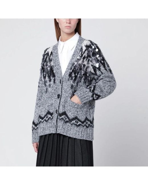 Roberto Collina Black Woolblend Cardigan With Sequins