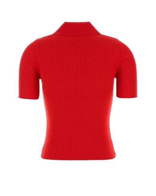 Courreges Red Signature Rib Knit Polo