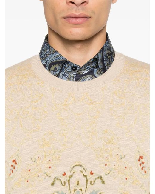 Etro Natural Paisley Print Crew Neck Sweater for men