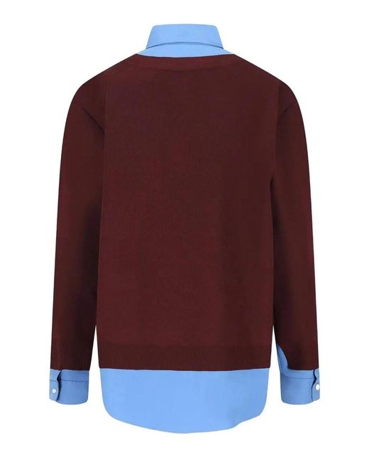 Miu Miu Red Wool Cardigan With Cotton Details