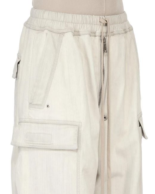 Rick Owens White Mini Cargo Short With Drawstring Waistband