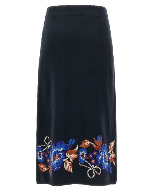 Farm Rio Blue 'Bow Garden Knit' Intarsia Skirt