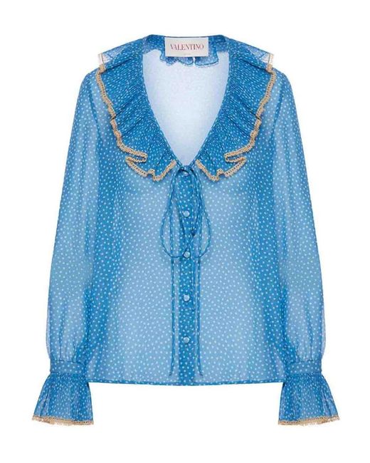 Valentino Garavani Blue Silk Blouse