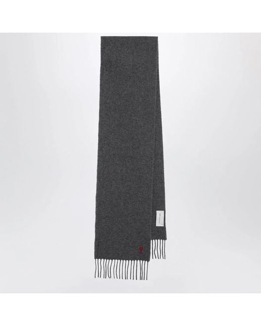 AMI Gray Dark Ami De Coeur Wool Scarf for men
