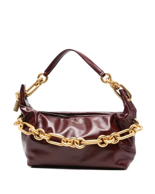 Balmain Brown Sync Medium Leather Shoulder Bag