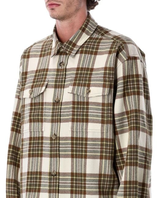 AMI Blue Wool Checked Overshirt for men