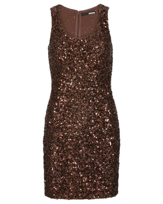 ROTATE BIRGER CHRISTENSEN Brown Sequins Sleeveless Dress