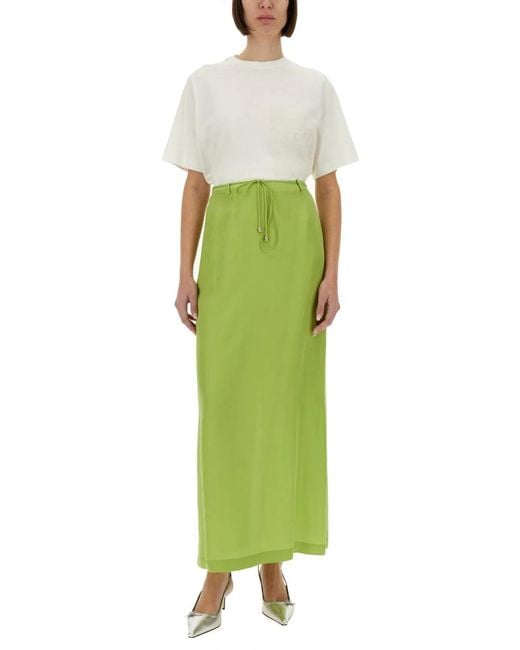 Alysi Green Long Silk Skirt