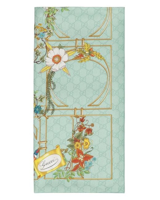 Gucci Green Scarf Floral Twill
