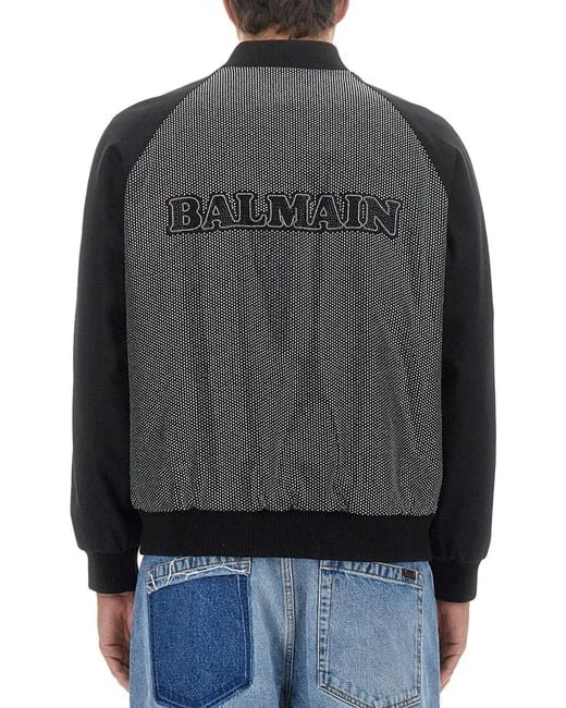 Balmain Gray Bomber Jacket With Logo for men