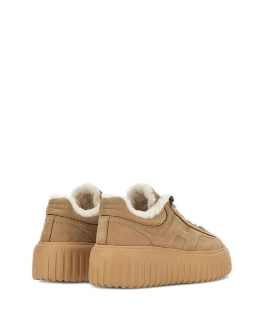 Hogan Natural H-Stripes Suede Sneakers With Shearling Lining
