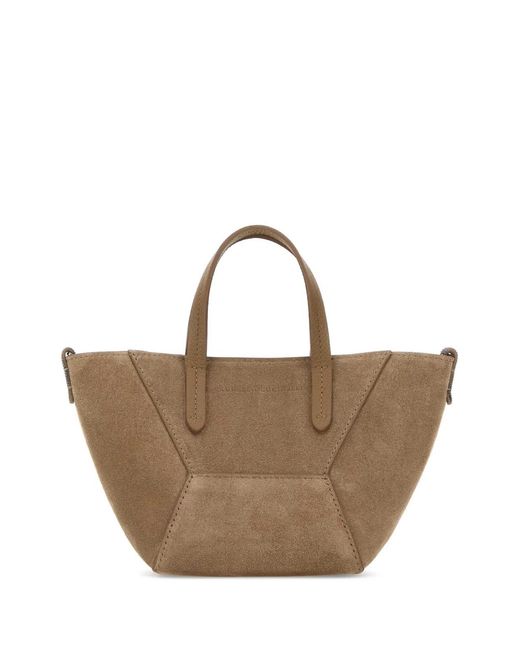 Brunello Cucinelli Brown Biscuit Suede Handbag