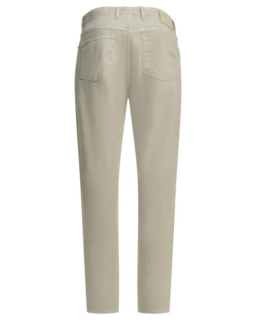 Zegna Natural Roccia Linen Cotton Lycra Cotton Calf Leather Straight Leg Jeans for men