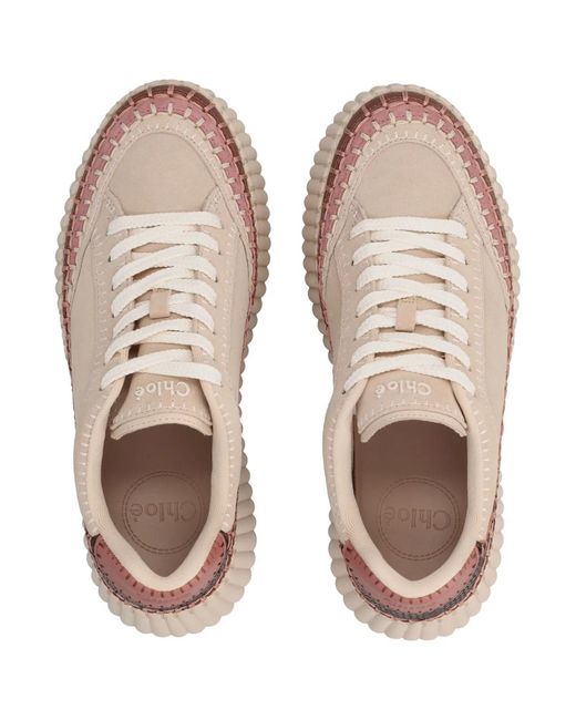Chloé Pink Nama Wedge Sneaker With Embossed Leather Inserts & 8 Cm Heel